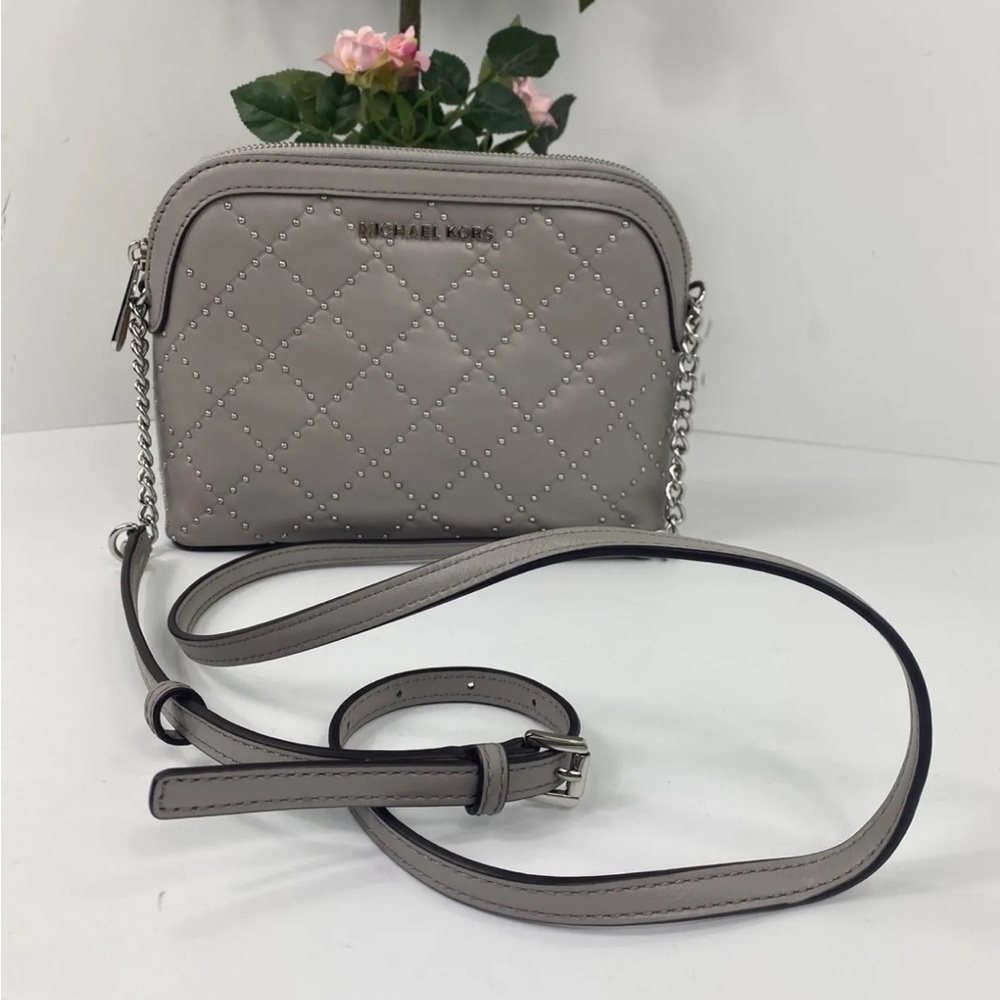 Michael Kors Jet Set Adele Grey Quilted Leather Crossbody Adjustable Strap XC